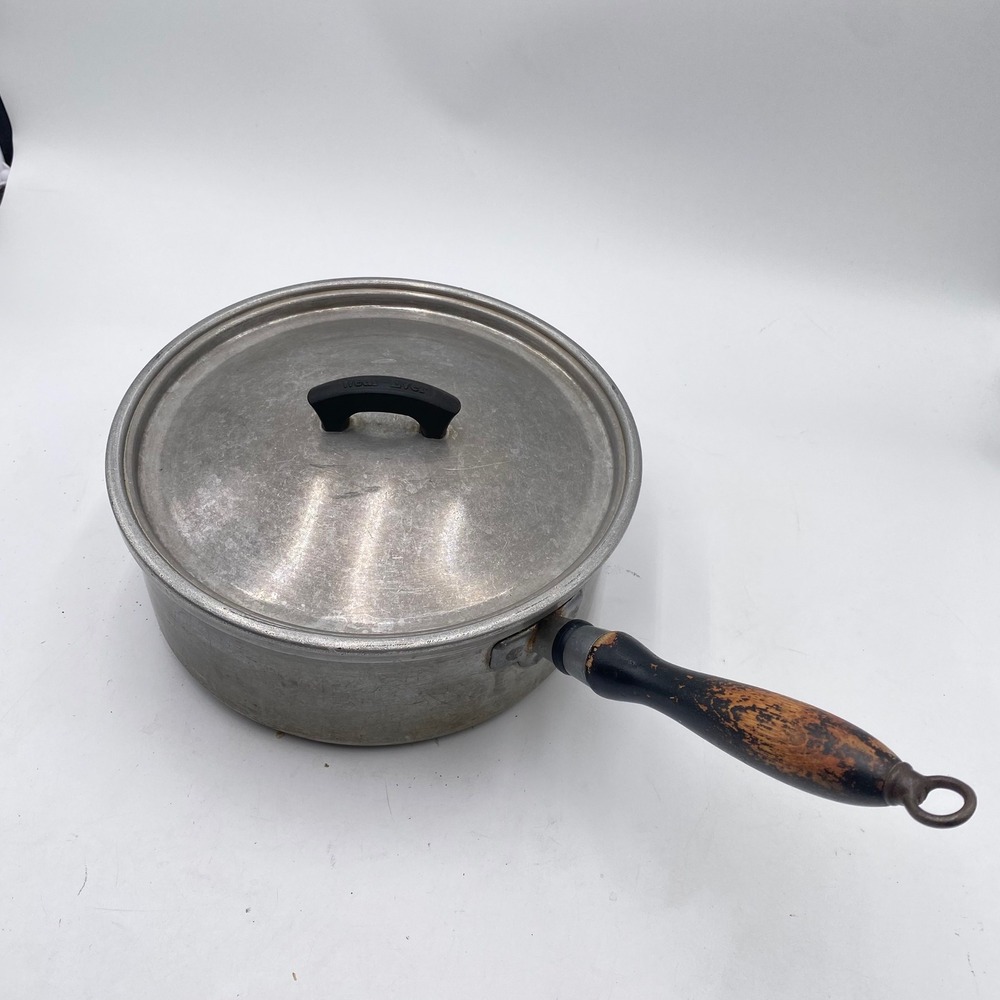 Wear-Ever Vintage Aluminum Steamer Pot with Lid Wood Handle Silver 9" 3pc Set